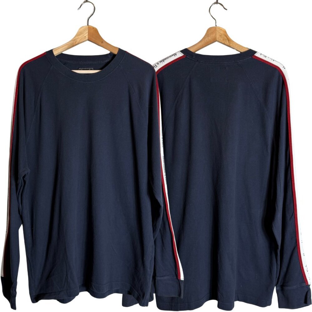 Y2K Abercrombie & Fitch Logo Long Sleeve T-Shirt Tee Men's XXL Blue Retro Preppy